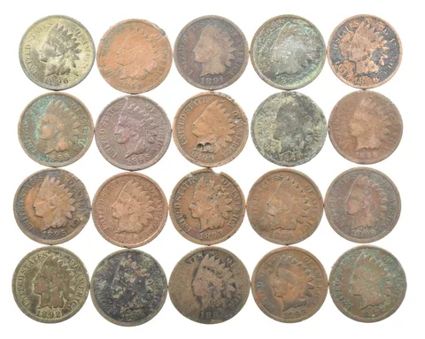 Lot 20 1800's 1890-1899 Indian Head Penny Cents US Coin Collection 2/5 Roll *492
