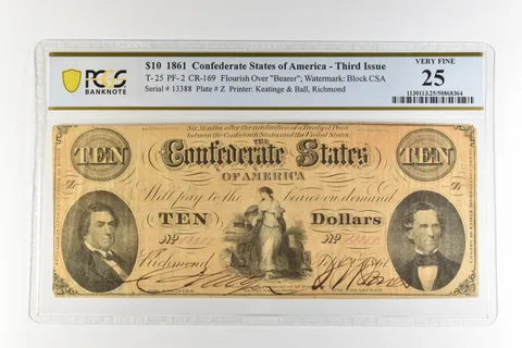 1861 $10 Confederate States America T-25 PF-2 CR-169 Very Fine 25 PCGS *4502