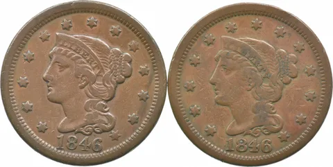 Lot (2) 1846 TD/MD Liberty Head Large Cent a2368
