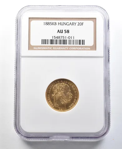 1885 KB Hungary 20 Francs Gold AU58 NGC *3368