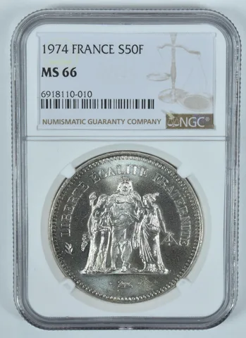 1974 France 50 Francs Silver MS66 NGC Brown Label