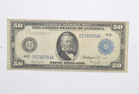 1914 $50 Federal Reserve Note - FR 1037 - Horse Blanket a6818