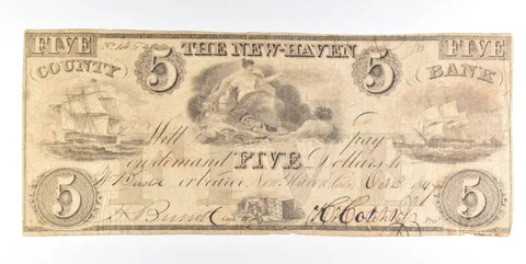 1847 $5 New Haven CT County Bank Obsolete Note *0250