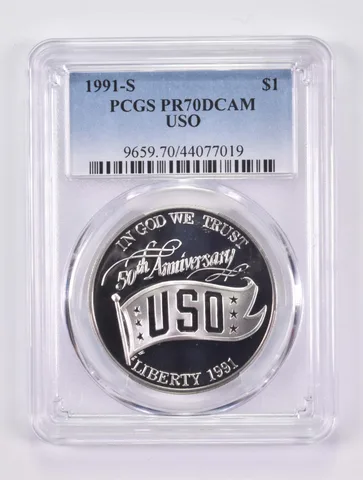 1991-S USO Anniversary Commemorative Silver Dollar PR70 DCAM PCGS