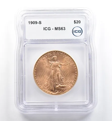 1909-S $20 Saint Gaudens Gold Double Eagle MS63 ICG *6448