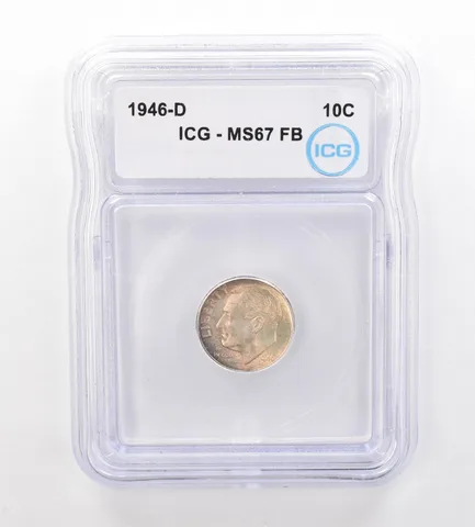 1946-D Roosevelt Dime MS67 FB ICG Beautiful Tone *7523