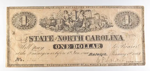 1863 $1 State Of North Carolina Obsolete Note *8727