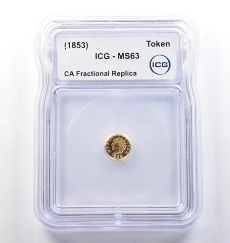 (1853) CA Fractional Gold Style Token Indian Head 1/4 Dollar MS63 ICG *3805