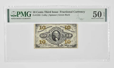 10 Cents 3rd Issue US Fractional Currency PMG 50 EPQ About UNC Fr# 1255 *0919