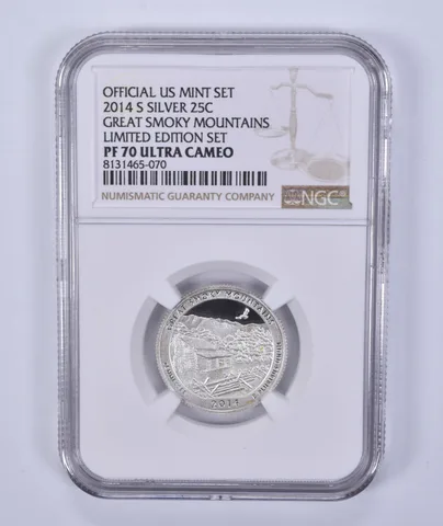 2014-S ATB Smoky Mountains Silver Quarter Limited Edition Set PF70 NGC