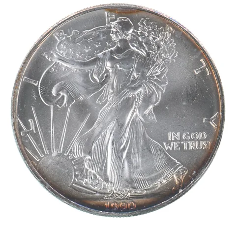 Beautiful Toned - 1990 American Silver Eagle 1 Troy Oz .999 Fine Silver *126
