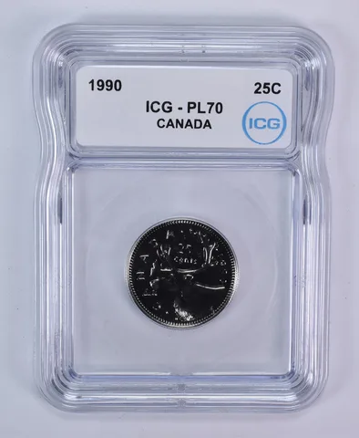 1990 Canada 25 Cents Caribou PL70 ICG