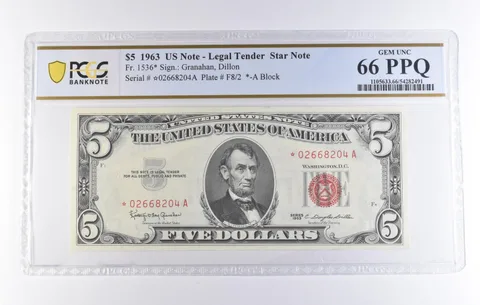 1963 $5 Legal Tender Star Note Fr#1536* Gem Unc 66 PPQ PCGS *8332