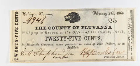 1863 25 Cents Palmyra VA County Of Fluvanna Obsolete Note *8901