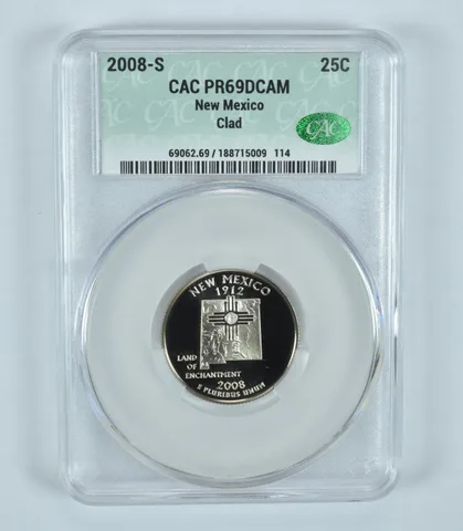 2008-S Washington State Quarter New Mexico CLAD PR69 DCAM CAC CACg