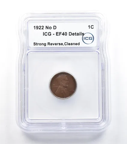 1922 No D Lincoln Wheat Cent Strong Reverse Cleaned EF40 Details ICG *5045