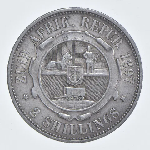 SILVER - WORLD Coin - 1897 South Africa 2 Shillings - World Silver Coin *802
