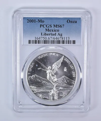 2001 Mo Mexico 1 Onza Silver Libertad MS67 PCGS Blue Label
