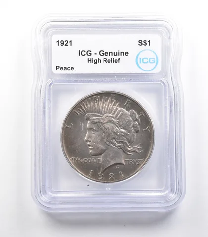 1921 Peace Silver Dollar High Relief Genuine ICG *2410
