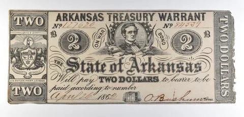 1862 $2 Arkansas Treasury Warrant Obsolete Note *8602