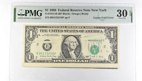 PMG 30 VF EPQ $1 1988 FRN New York Fr#1914-B Gutter Fold Error a3207