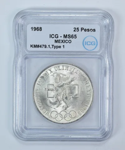 1968 Mo Mexico 25 Pesos Silver Type 1 KM#479.1 MS65 ICG