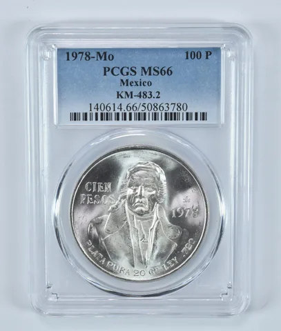 1978 Mo Mexico 100 Pesos Silver MS66 PCGS Blue Label