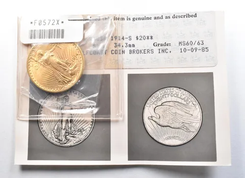 1914-S $20 Saint Gaudens Gold Double Eagle MS60/63 ANACS Photograde *2700