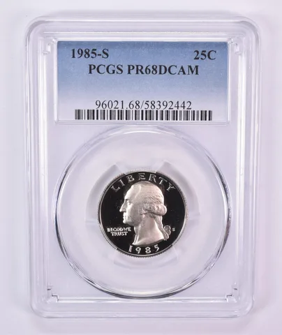 1985-S Washington Quarter PR68 DCAM PCGS Blue Label