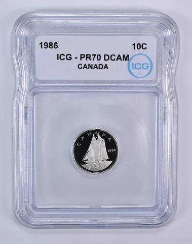 1986 Canada 10 Cents Bluenose PR70 DCAM ICG