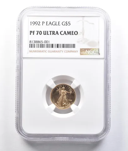 1992-P $5 American Gold Eagle 1/10 Oz Gold PF70 UCAM NGC
