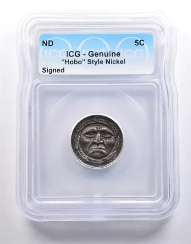 (ND) Indian Head Buffalo Nickel "Hobo" Style Signed Genuine ICG *6571