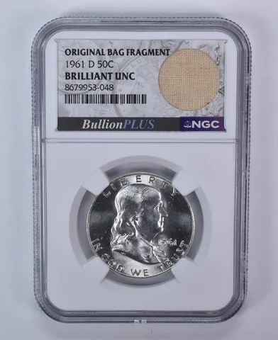 1961-D Franklin Half Dollar Original Bag Fragment BU NGC