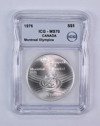 1976 Canada 5 Dollars Silver Montreal Olympics Flames MS70 ICG
