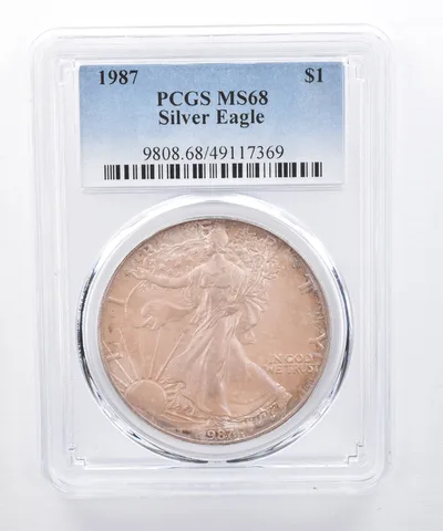 1987 American Silver Eagle MS68 PCGS Iridescent Tone *8422