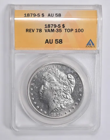 AU58 1879-S Morgan Silver Dollar Rev 78 VAM 35 Top 100 ANACS a0346