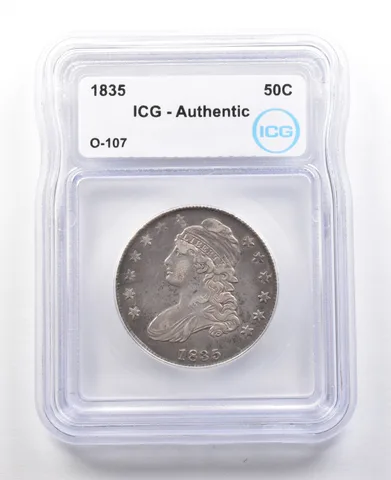 1835 Capped Bust Half Dollar O-107 Authentic ICG a3033