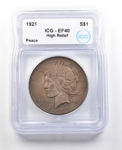 1921 Peace Silver Dollar High Relief EF40 ICG a3562