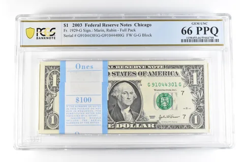 (100) 2003 $1 Chicago IL FRN Fr#1929-G Full Pack Gem Unc 66 PPQ PCGS *9855