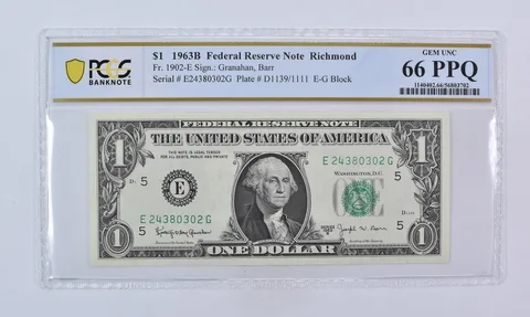 1963 B $1 Richmond VA FRN Fr#1902-E Gem Unc 66 PPQ PCGS Barr