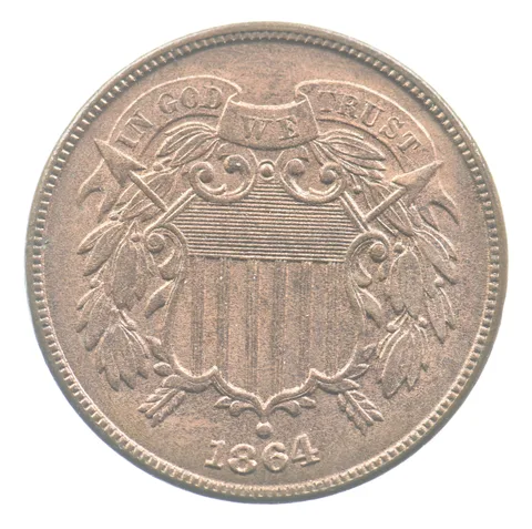 1864 Shield Two Cents Large Motto *9393