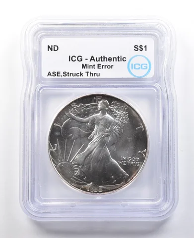 ND American Silver Eagle Mint Error Struck Thru Authentic ICG *2888