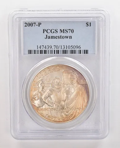 2007-P Jamestown Commemorative Silver Dollar MS70 PCGS Beautiful Tone *4377