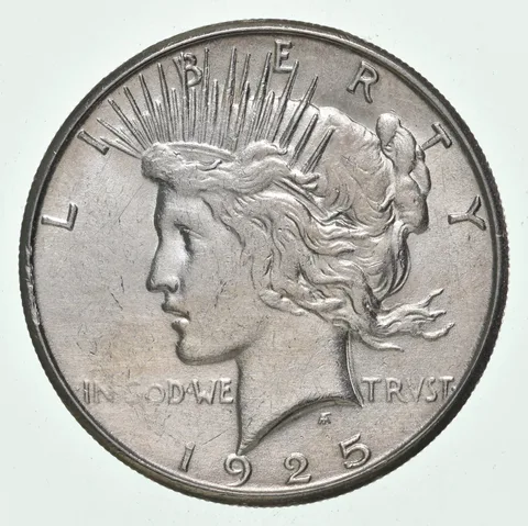 (1) AU 1925-S Peace Silver Dollar 90% - Almost Unc - San Francisco Mint