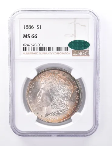 MS66 1886 Morgan Silver Dollar - CAC - Graded NGC - Rainbow Toned a3638