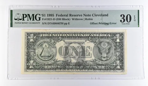 1995 $1 Cleveland OH FRN OffPrinting Error Fr#1921-D VF 30 EPQ PMG *9479