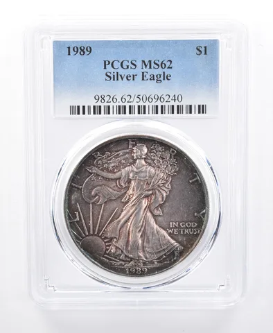 1989 American Silver Eagle MS62 PCGS Purple/Blue Tone *8660