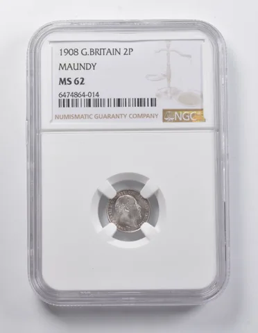 MS62 1908 Great Britain 2 Pence Maundy NGC *7029