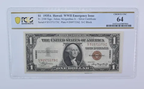 1935 A $1 Hawaii WWII Emergency Silver Certificate Fr#2300 Ch Unc 64 PCGS *8091