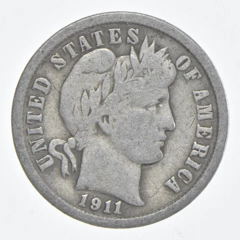 1911 (P) Barber Dime 90% Silver FINE Condition